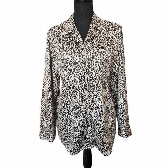 Apt. 9 Other - Apt. 9 Silky Leopard Print Button Up Top - Collared Satin‎ Pajama Blouse - L